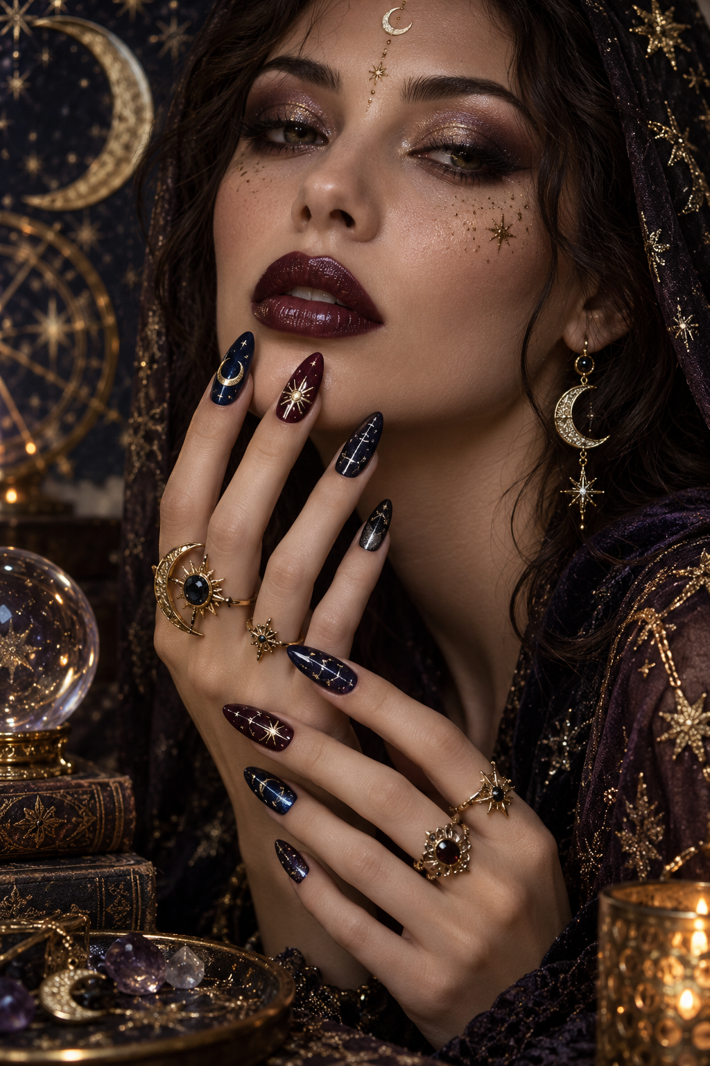 Celestial Witch witchy Halloween nails