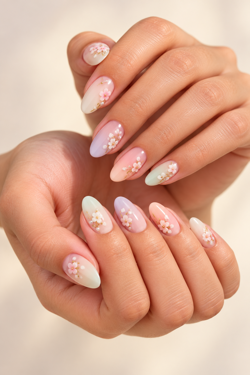 3D flower ombre nails