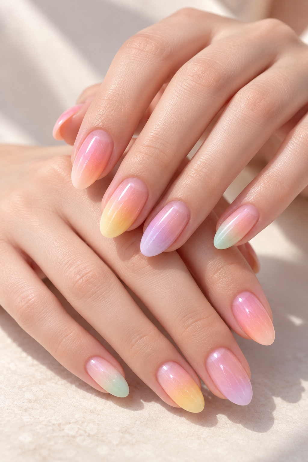 sunset ombre nails with gems
