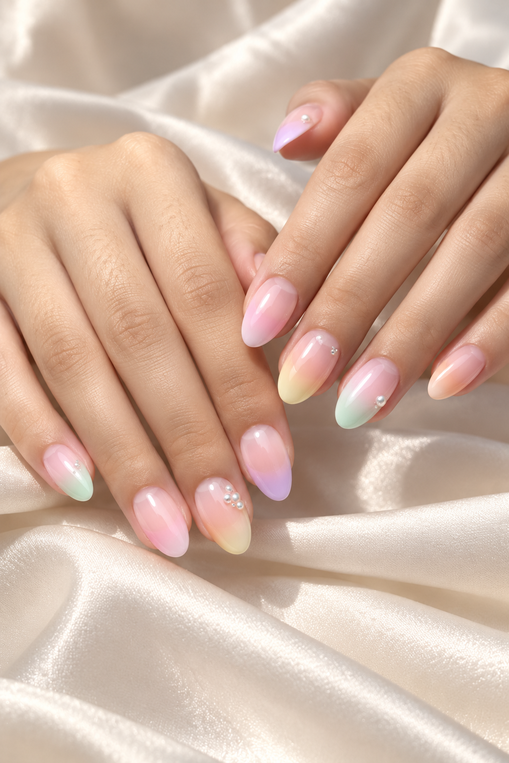 pink blush aura nails