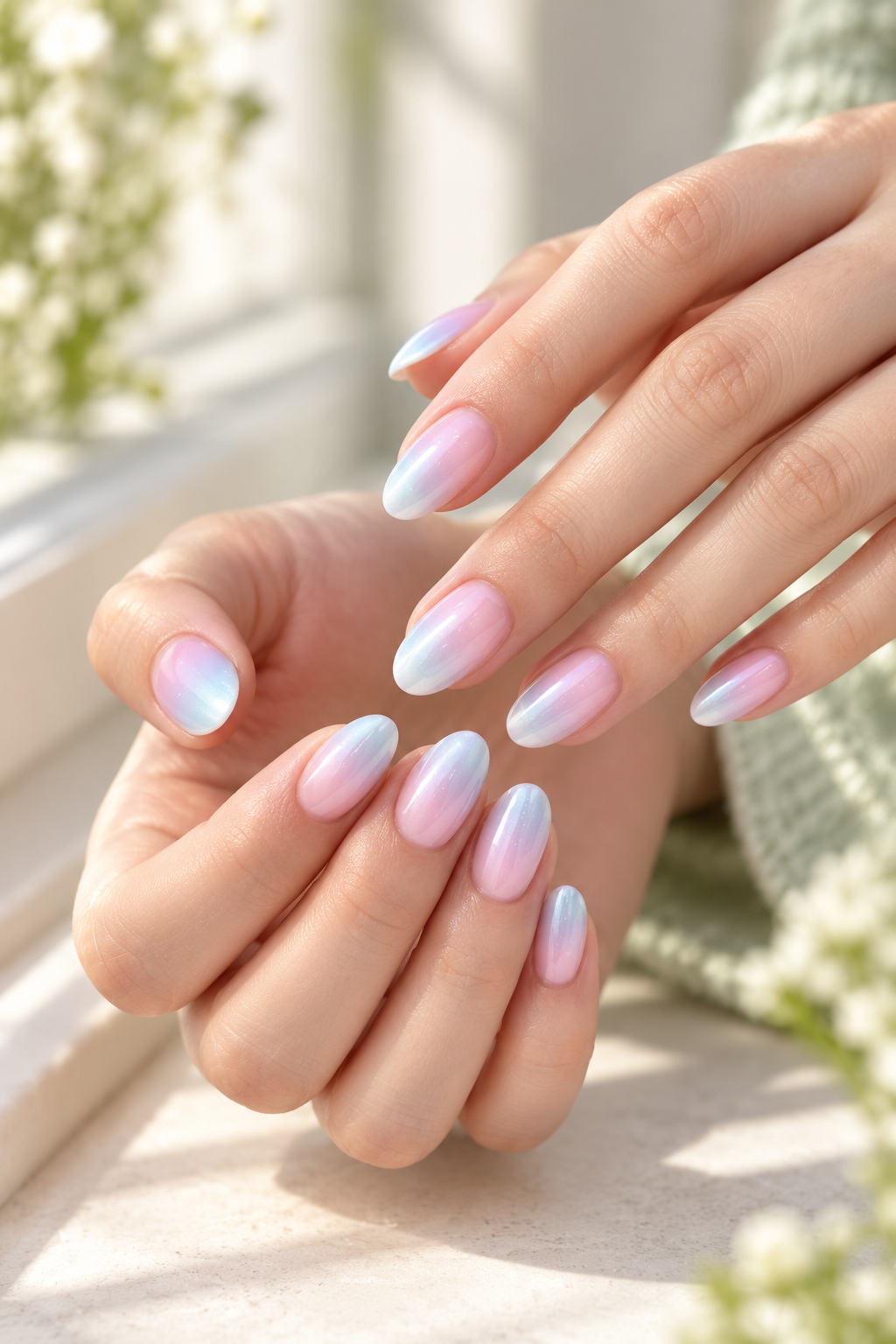 iridescent cotton candy nails