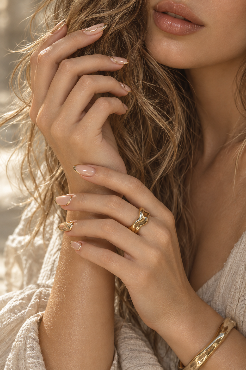 chrome nails for summer: gold chrome accents