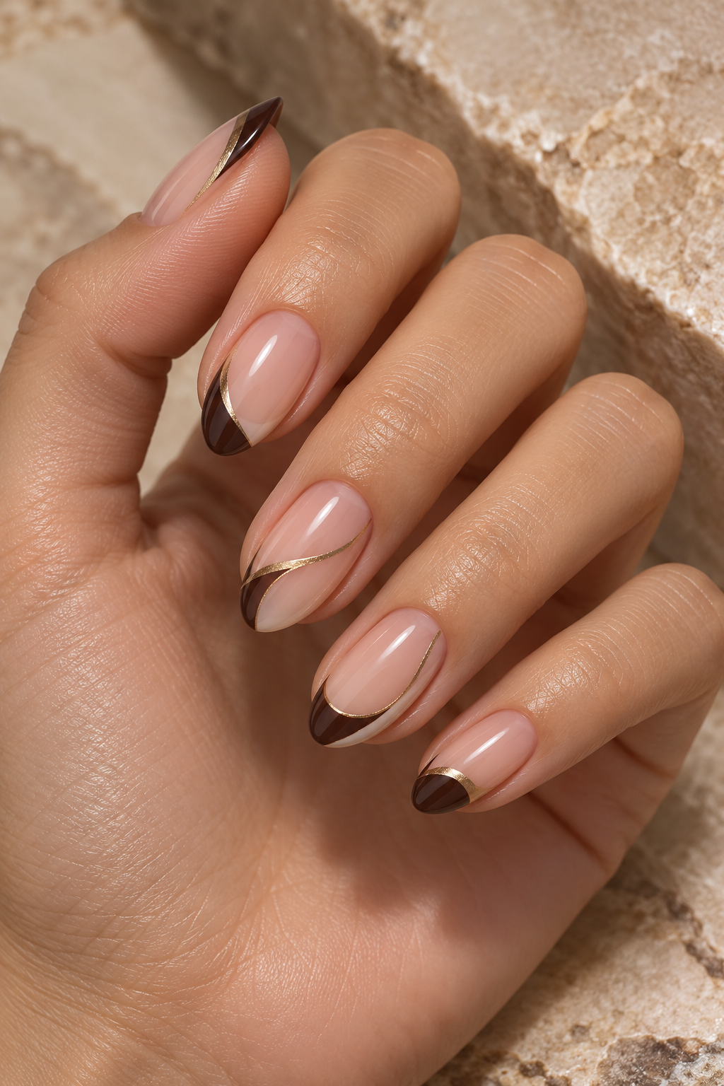 olive accent negative space nail designs
