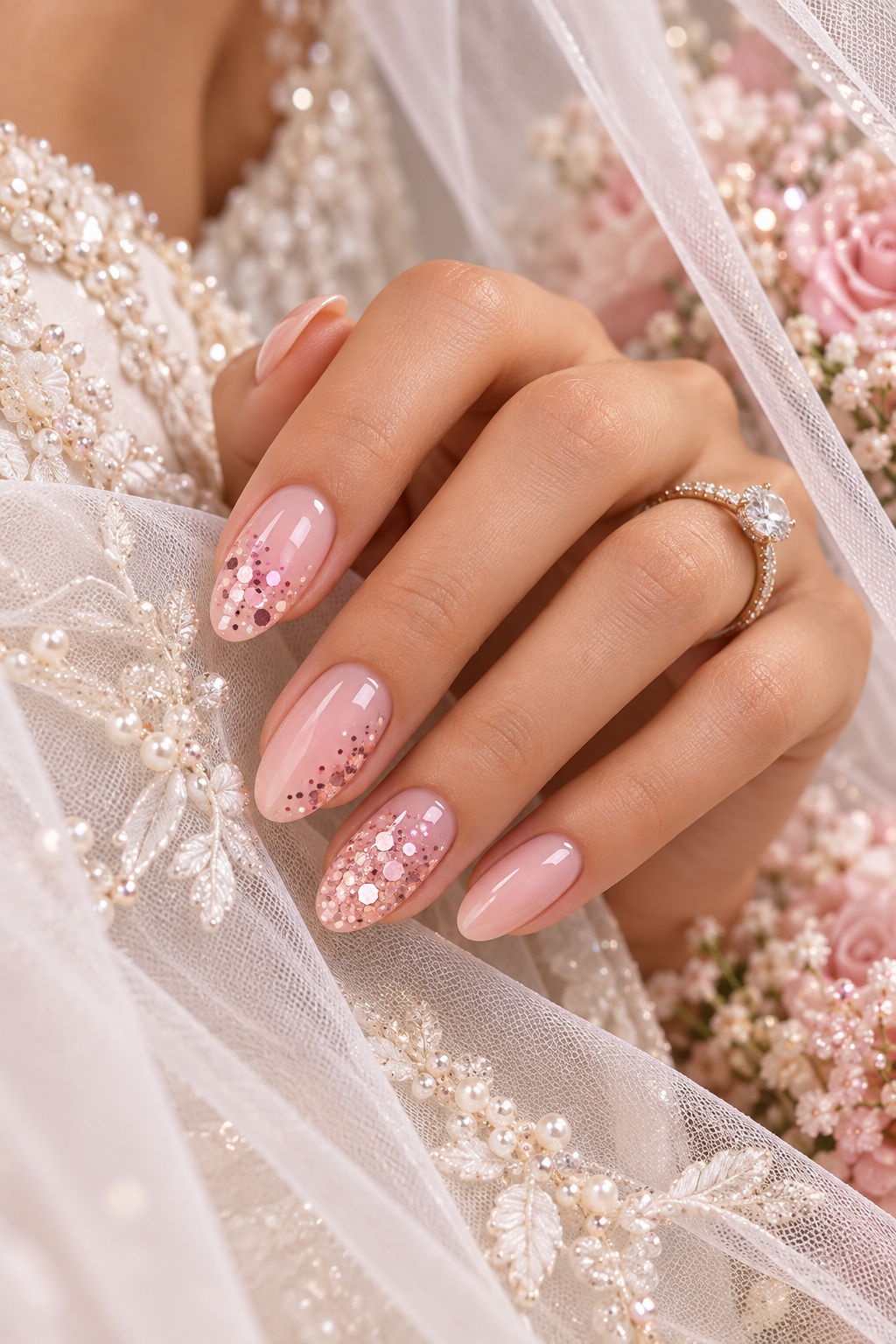 pink wedding nails idea 4