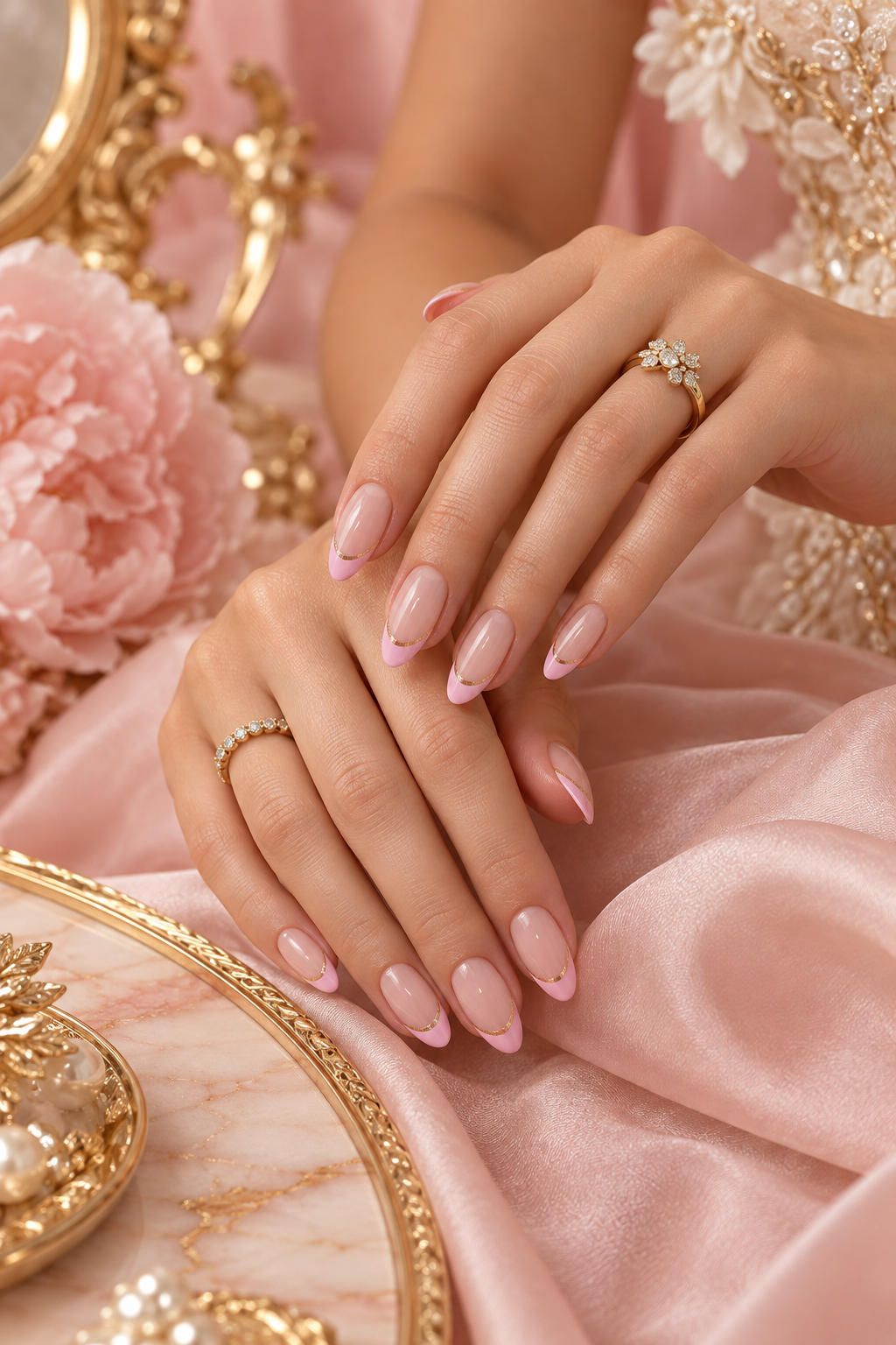 pink wedding nails idea 6