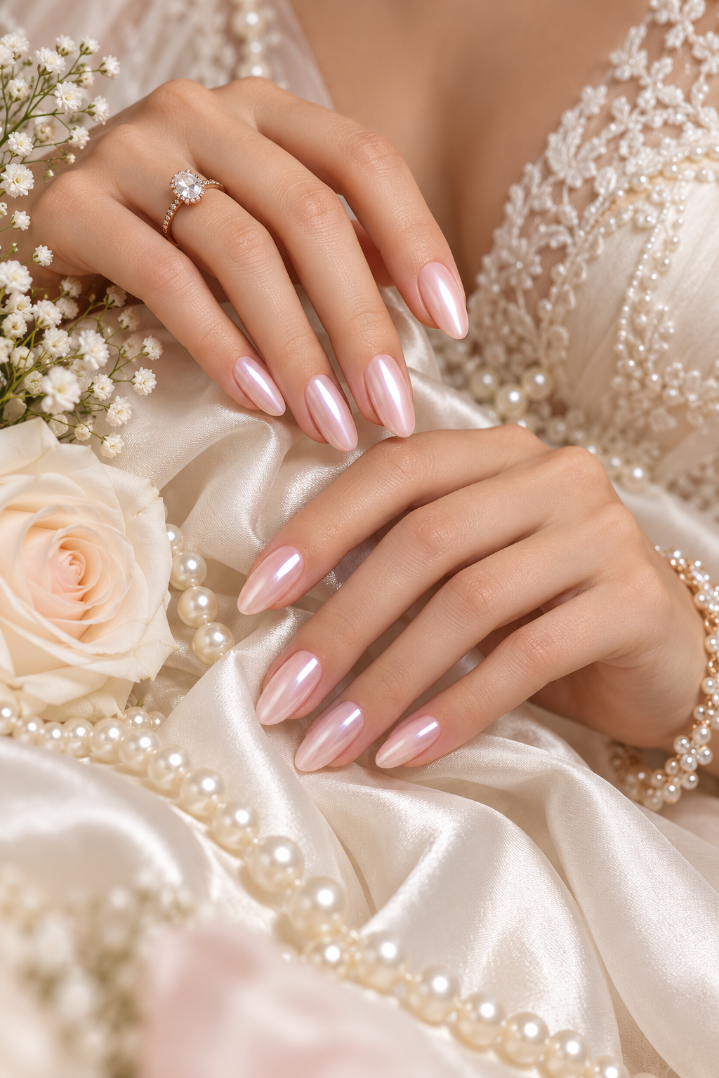 pink wedding nails idea 7