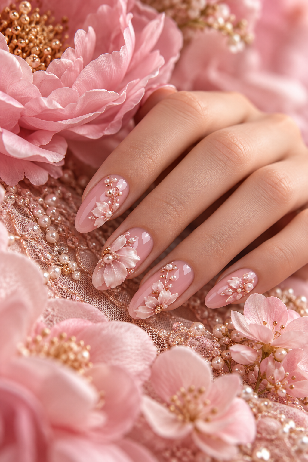 pink wedding nails idea 9