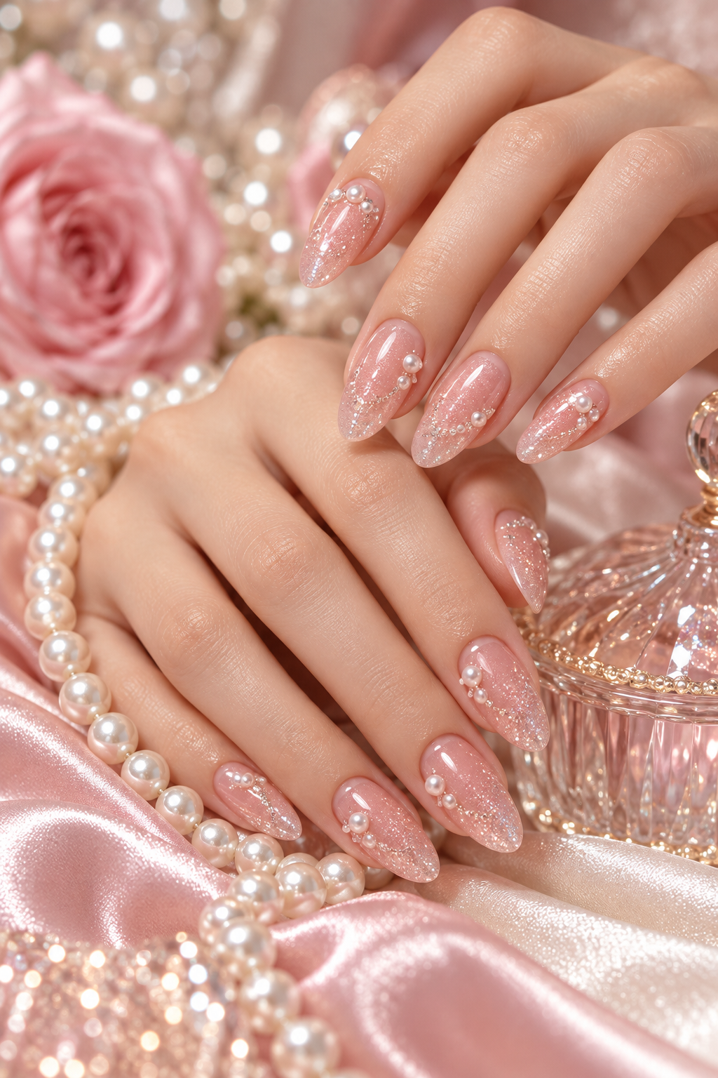 pink wedding nails idea 10