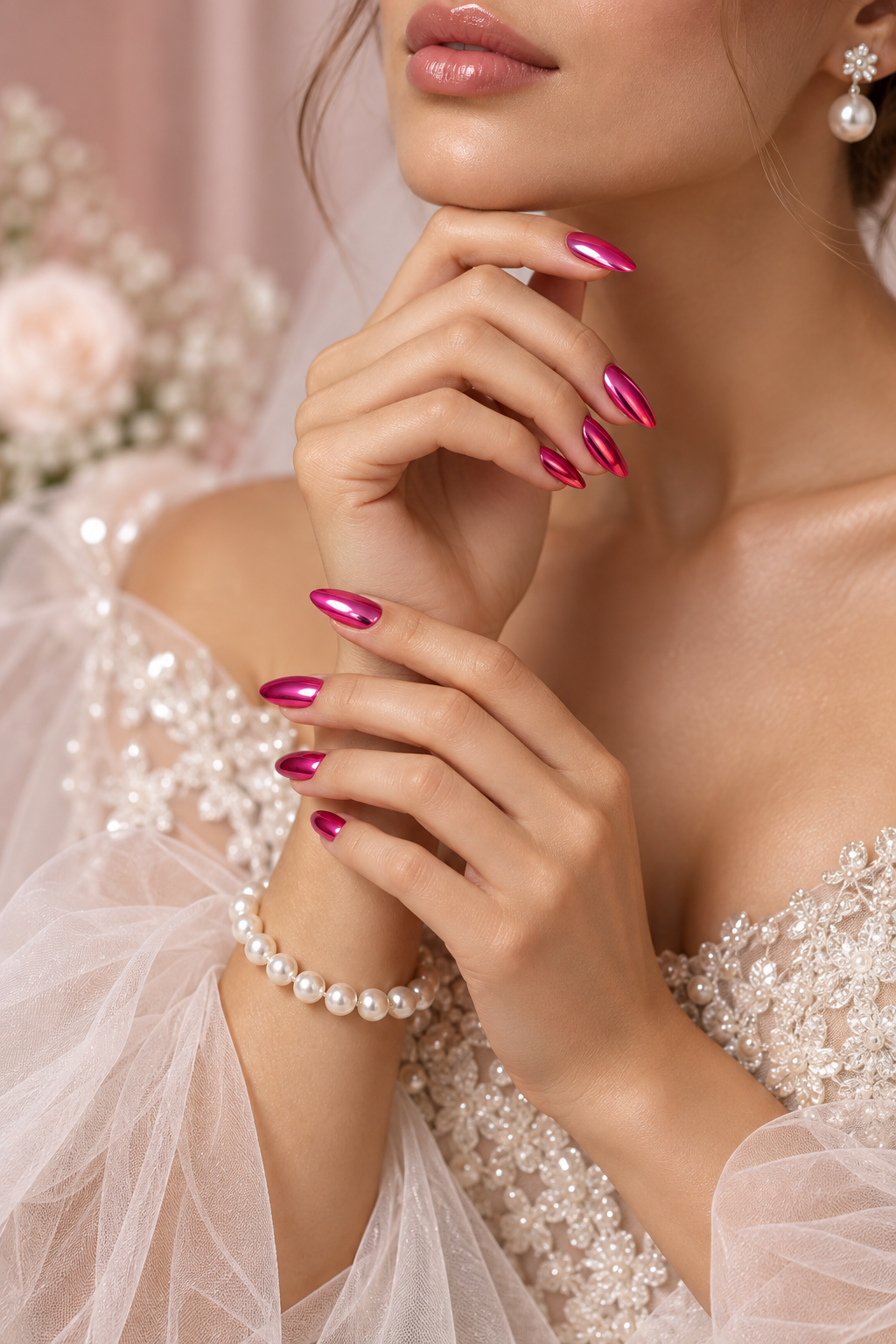 pink wedding nails idea 11