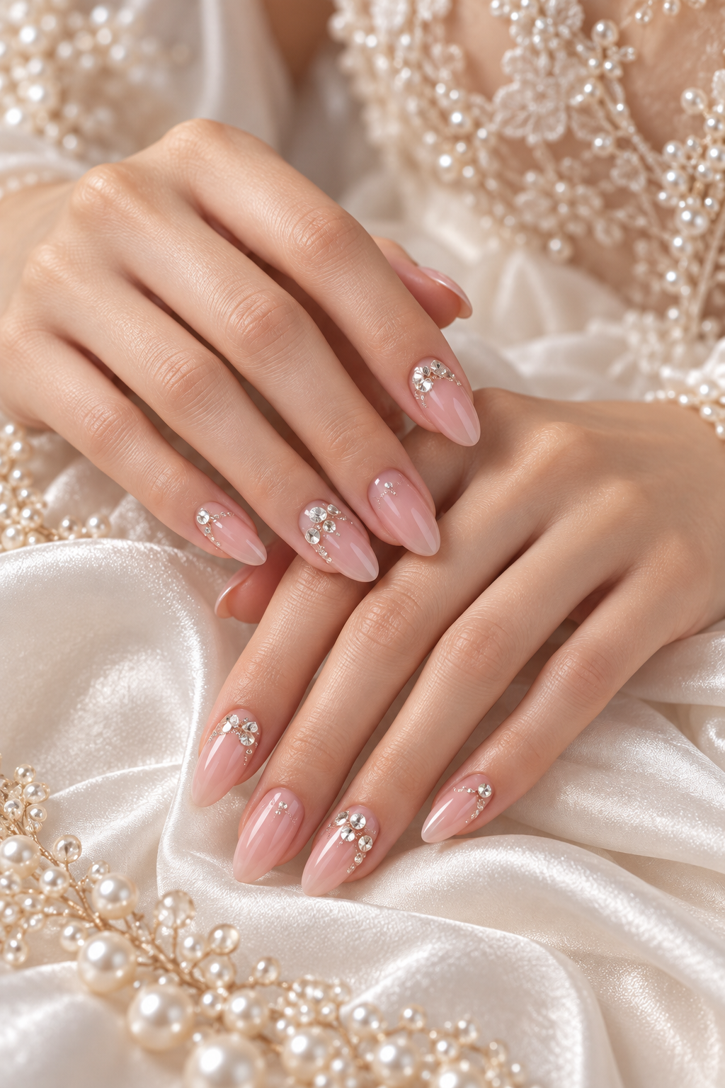 pink wedding nails idea 14