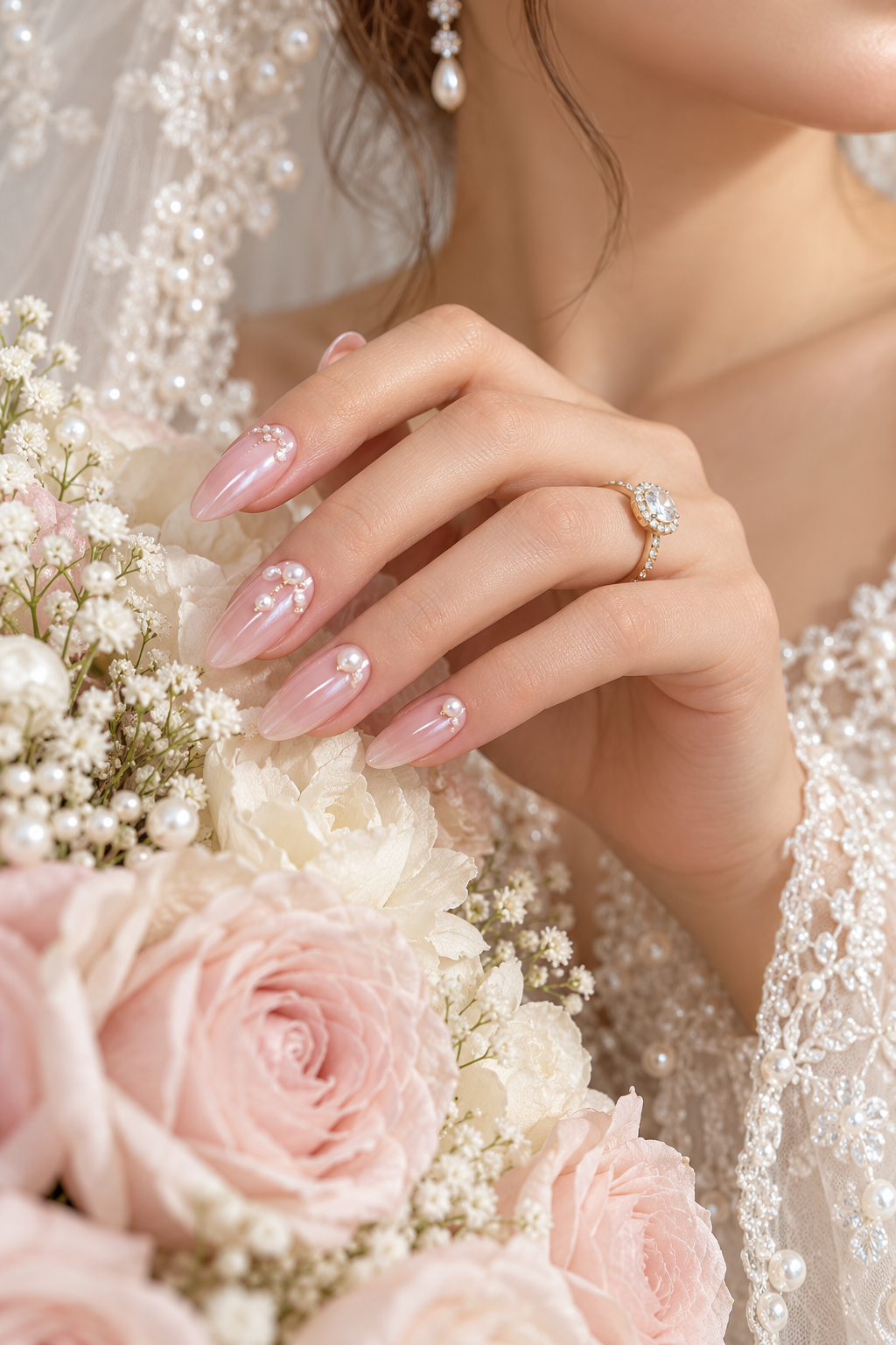 pink wedding nails idea 15
