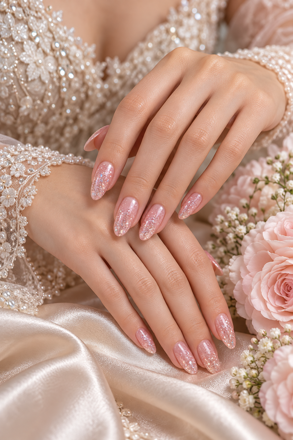 pink wedding nails idea 16