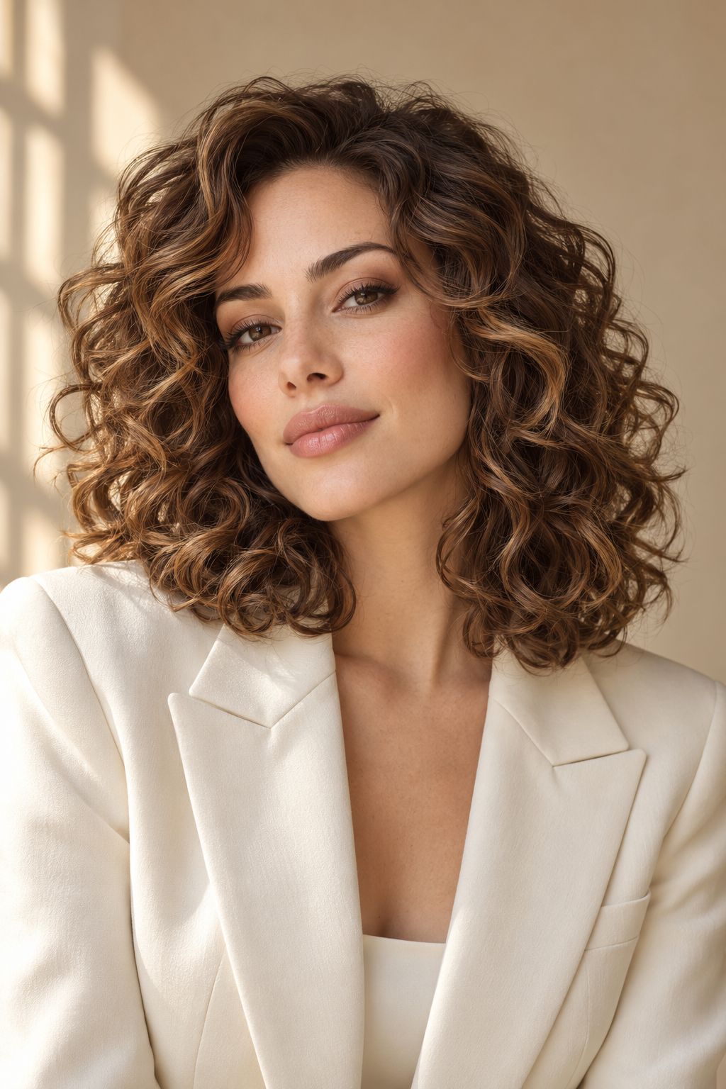 shoulder length curly hairstyles: half-up curly style