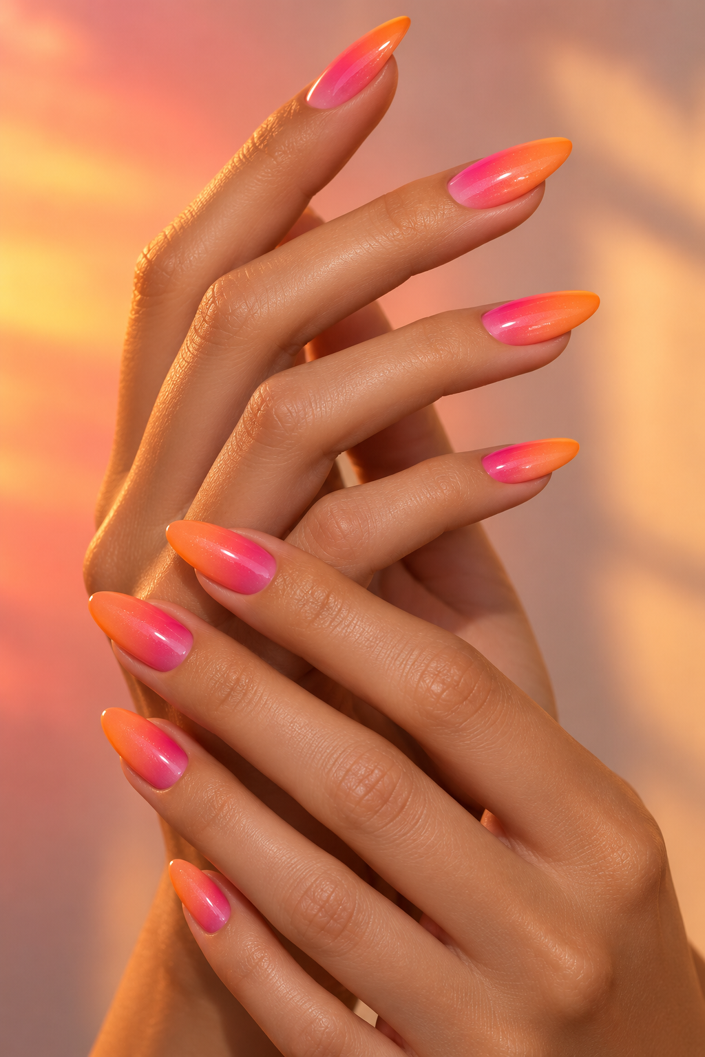 summer ombre nail ideas pink-and-orange glow idea