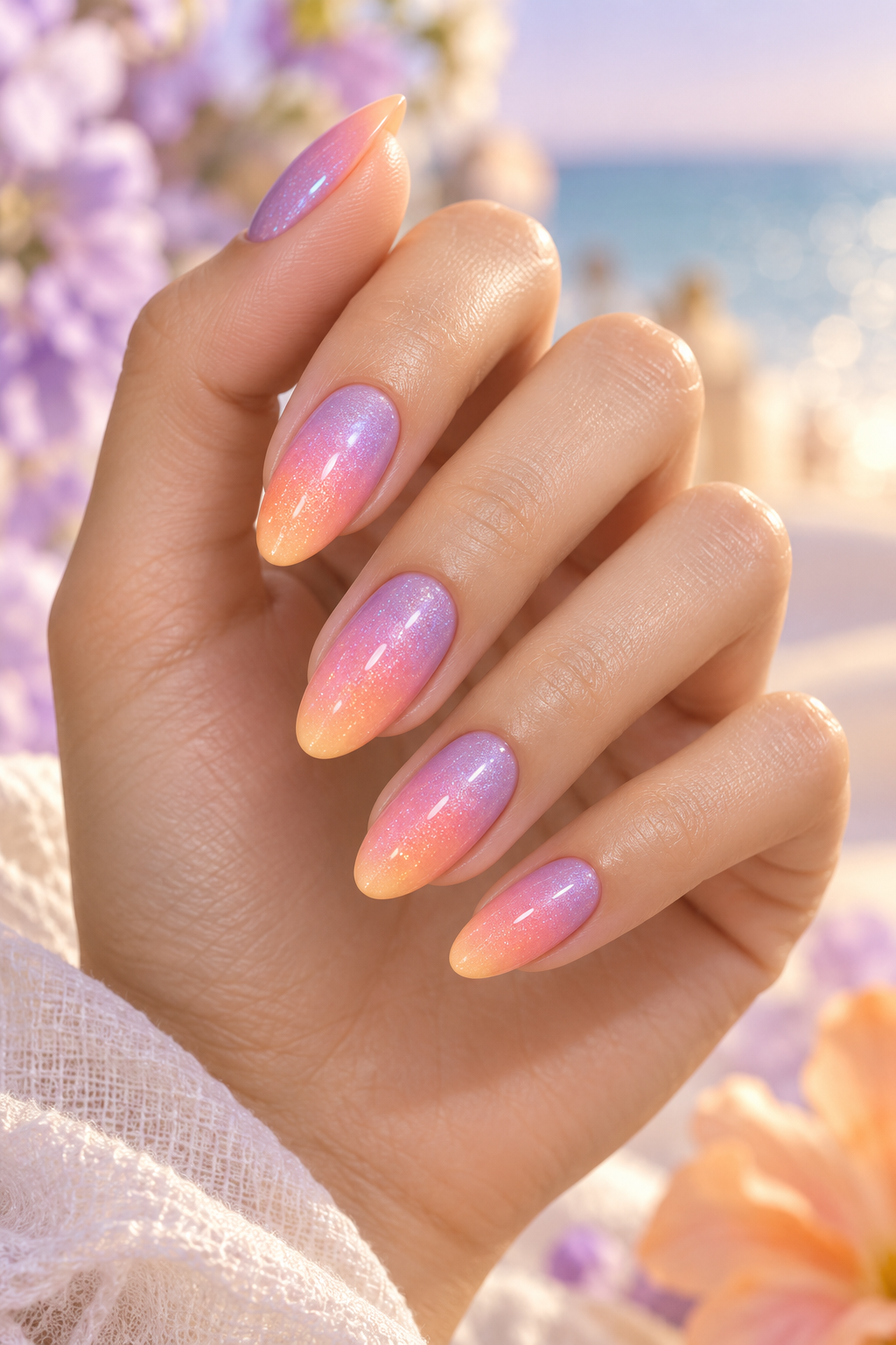 summer ombre nail ideas soft lilac shimmer idea