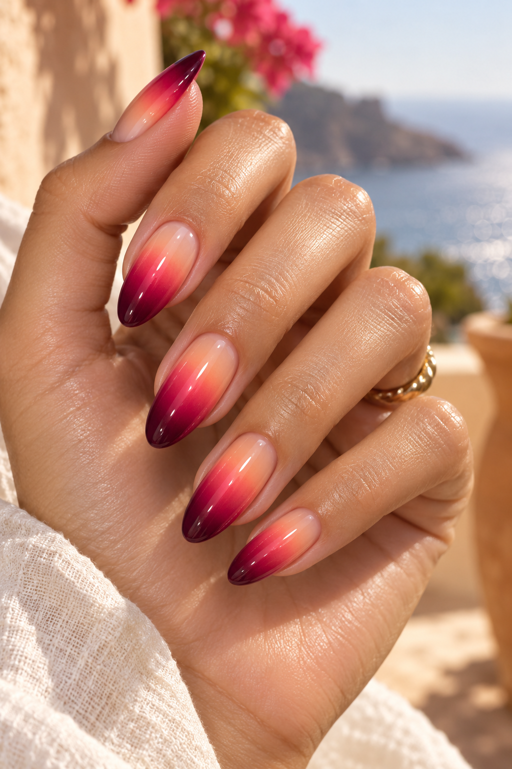 summer ombre nail ideas berry-toned fade idea