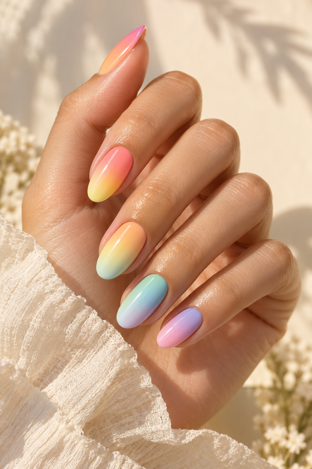 summer ombre nail ideas pastel rainbow fade idea
