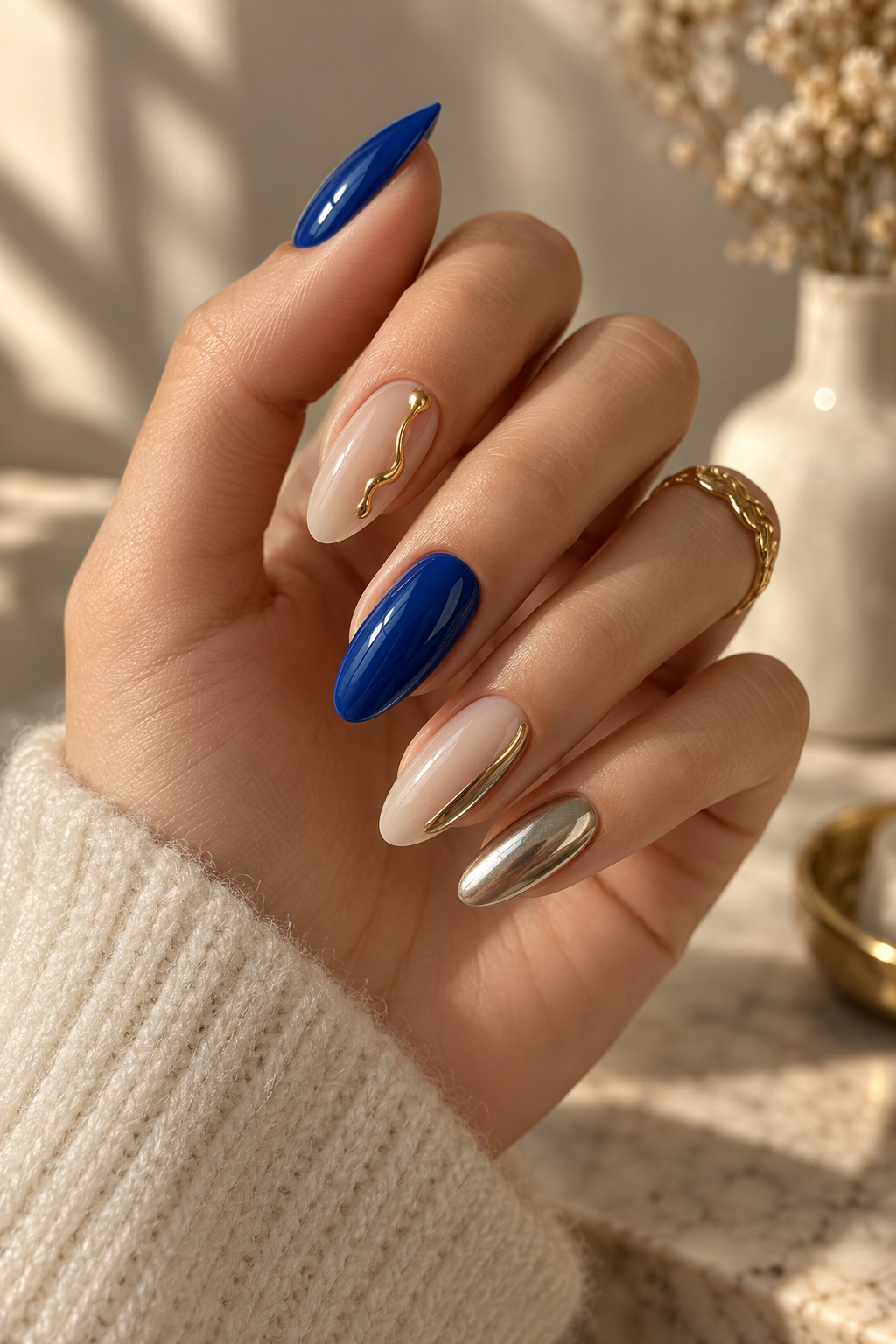Cobalt blue contrast bright summer nail ideas