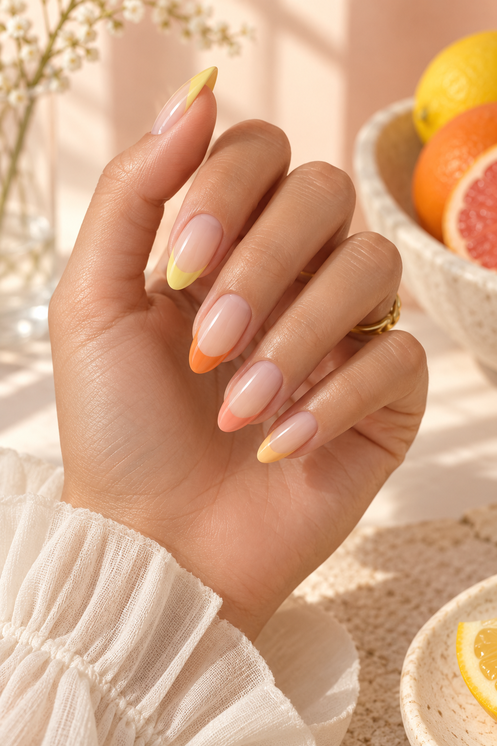 Citrus French tips bright summer nail ideas
