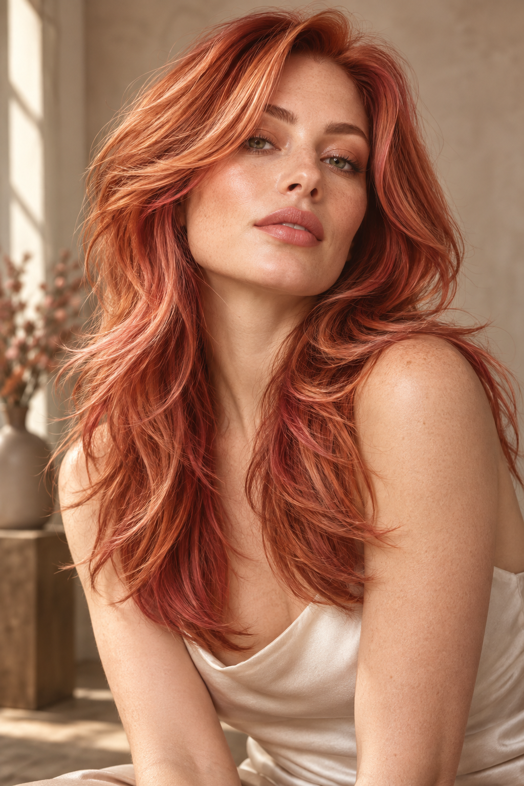 summer red hair color: romantic ruby waves