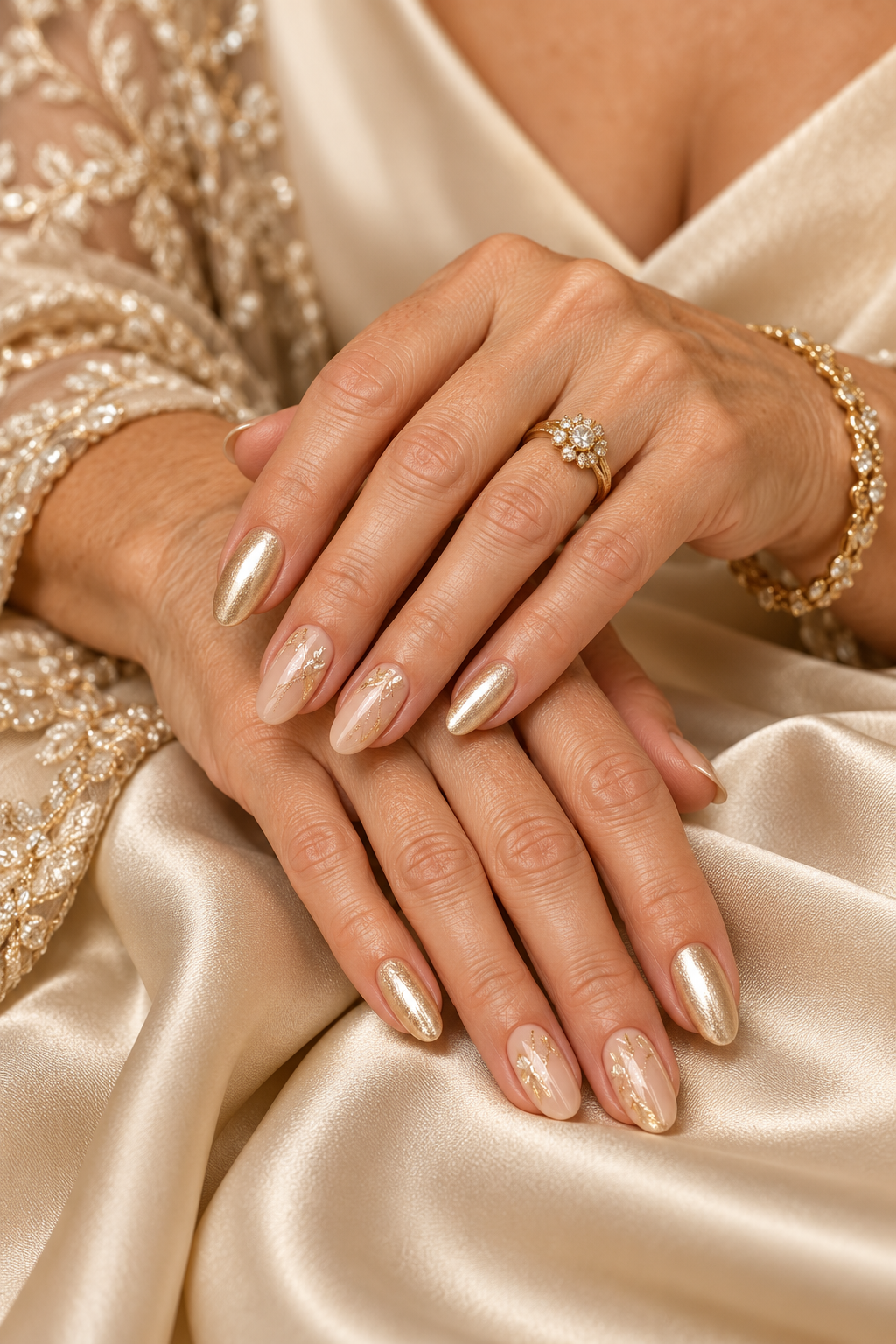 gold mother of the groom nail ideas: gold swirls on neutral