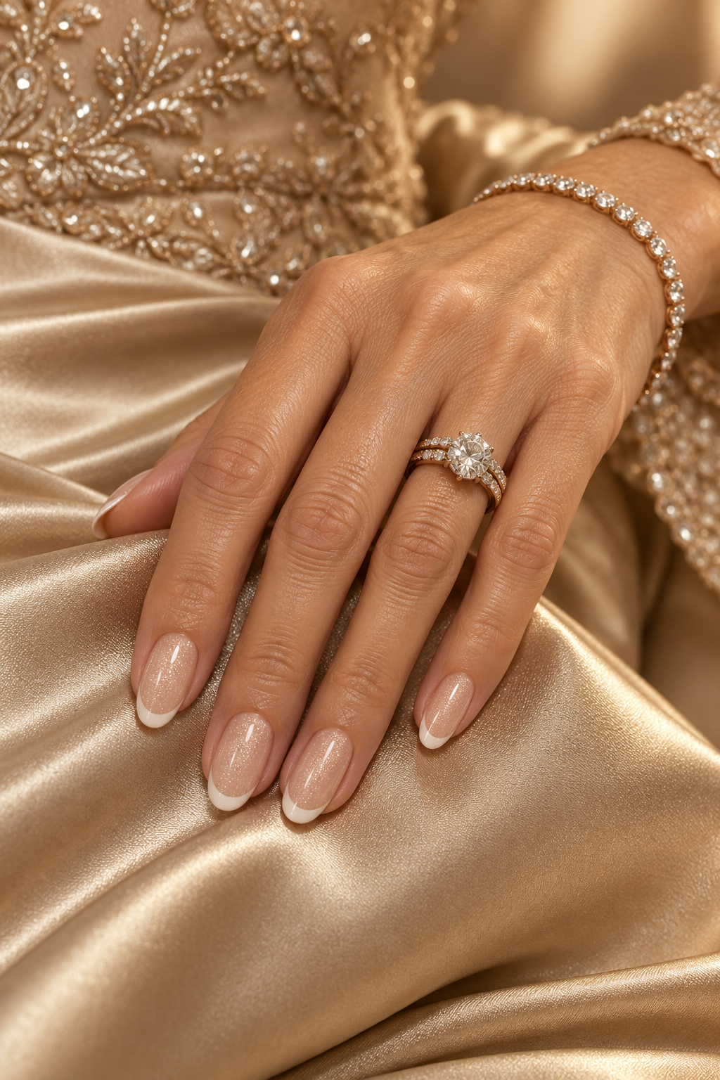 gold mother of the groom nail ideas: champagne gold chrome tips