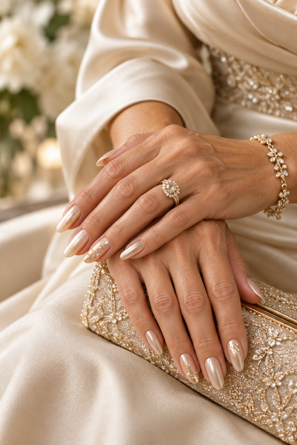 gold mother of the groom nail ideas: rose gold chrome