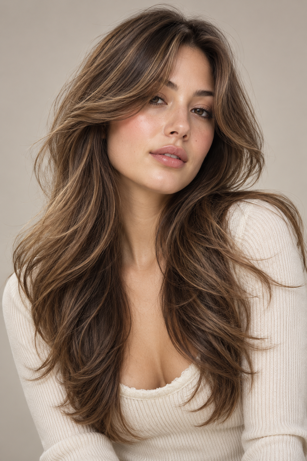 long layered hair with curtain bangs idea 6