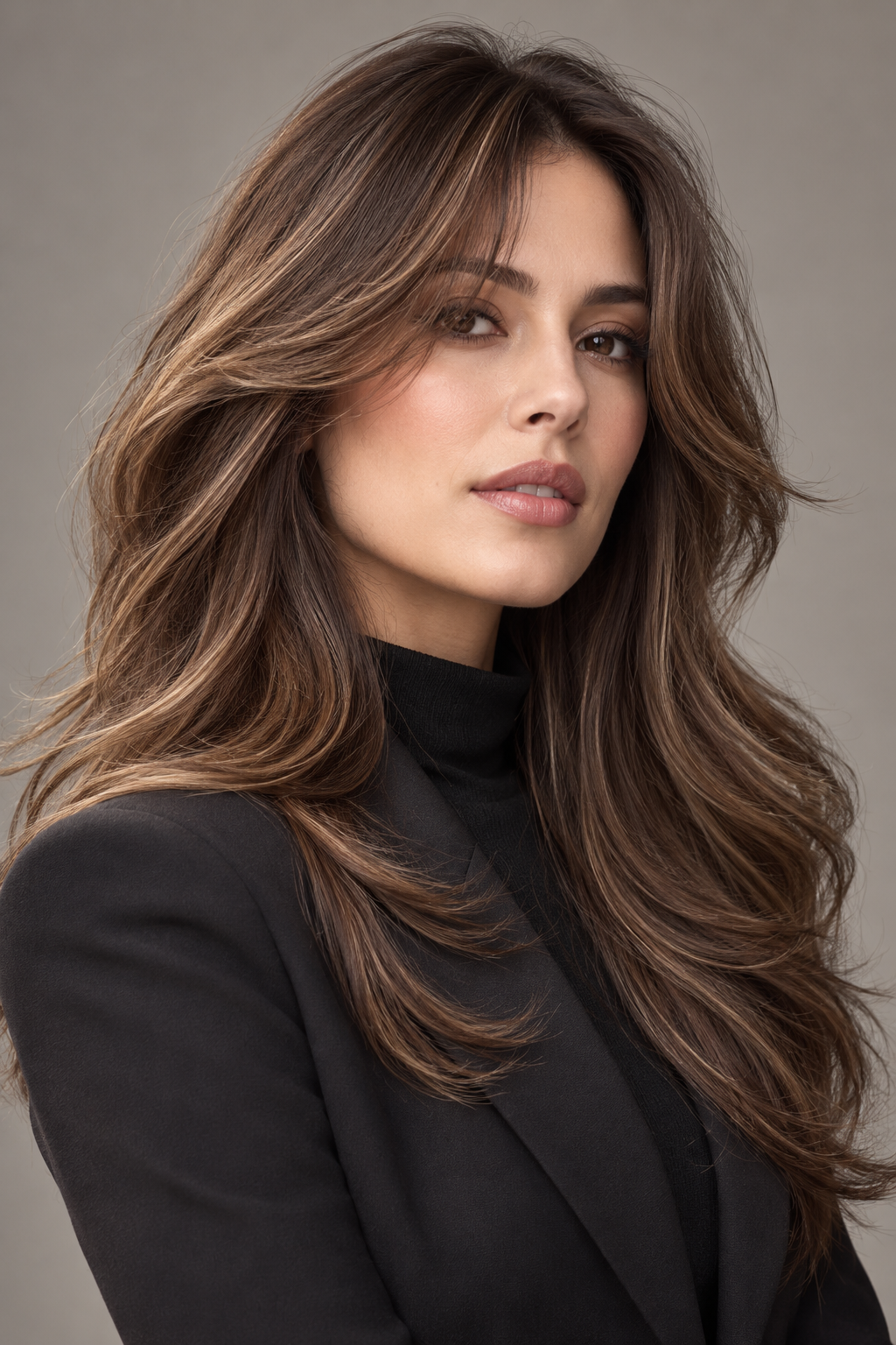 long layered hair with curtain bangs idea 14
