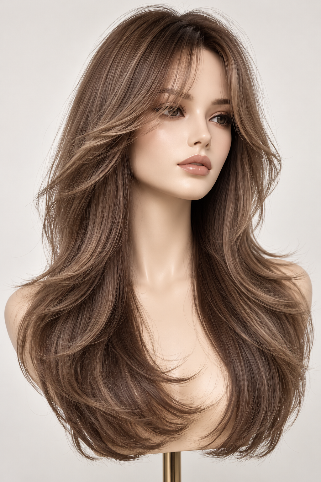 long layered hair with curtain bangs idea 15