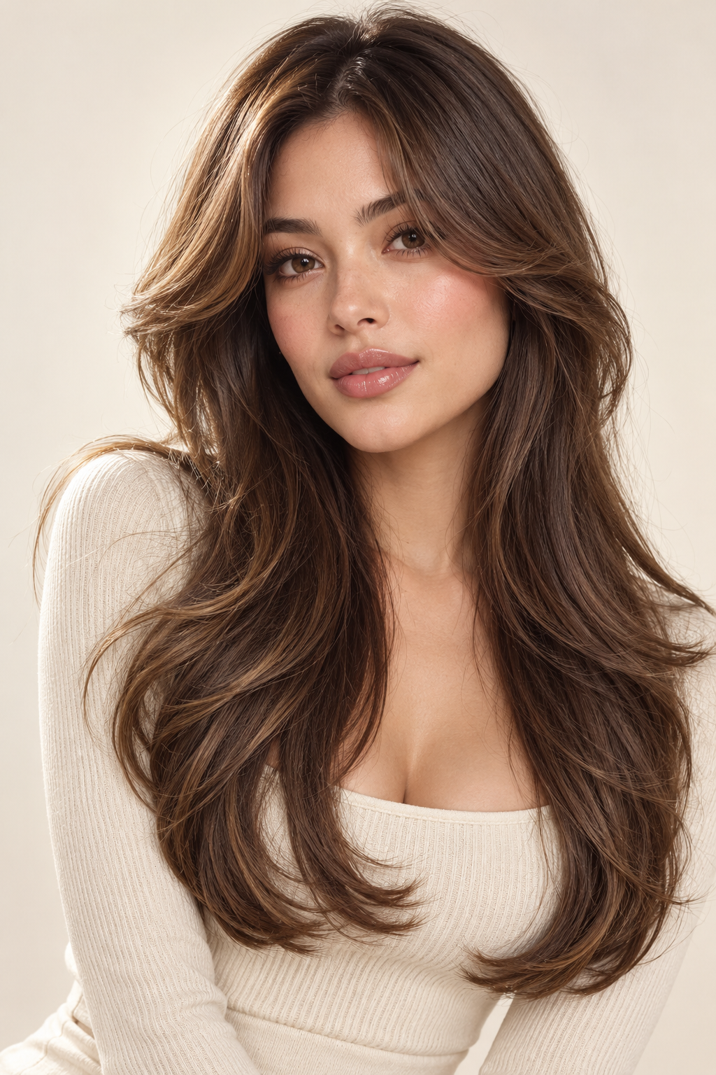 long layered hair with curtain bangs idea 17