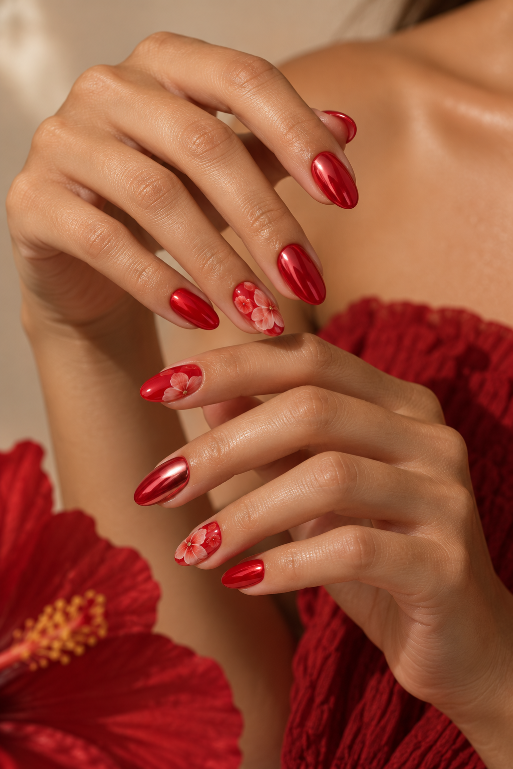 Red summer nails idea 8