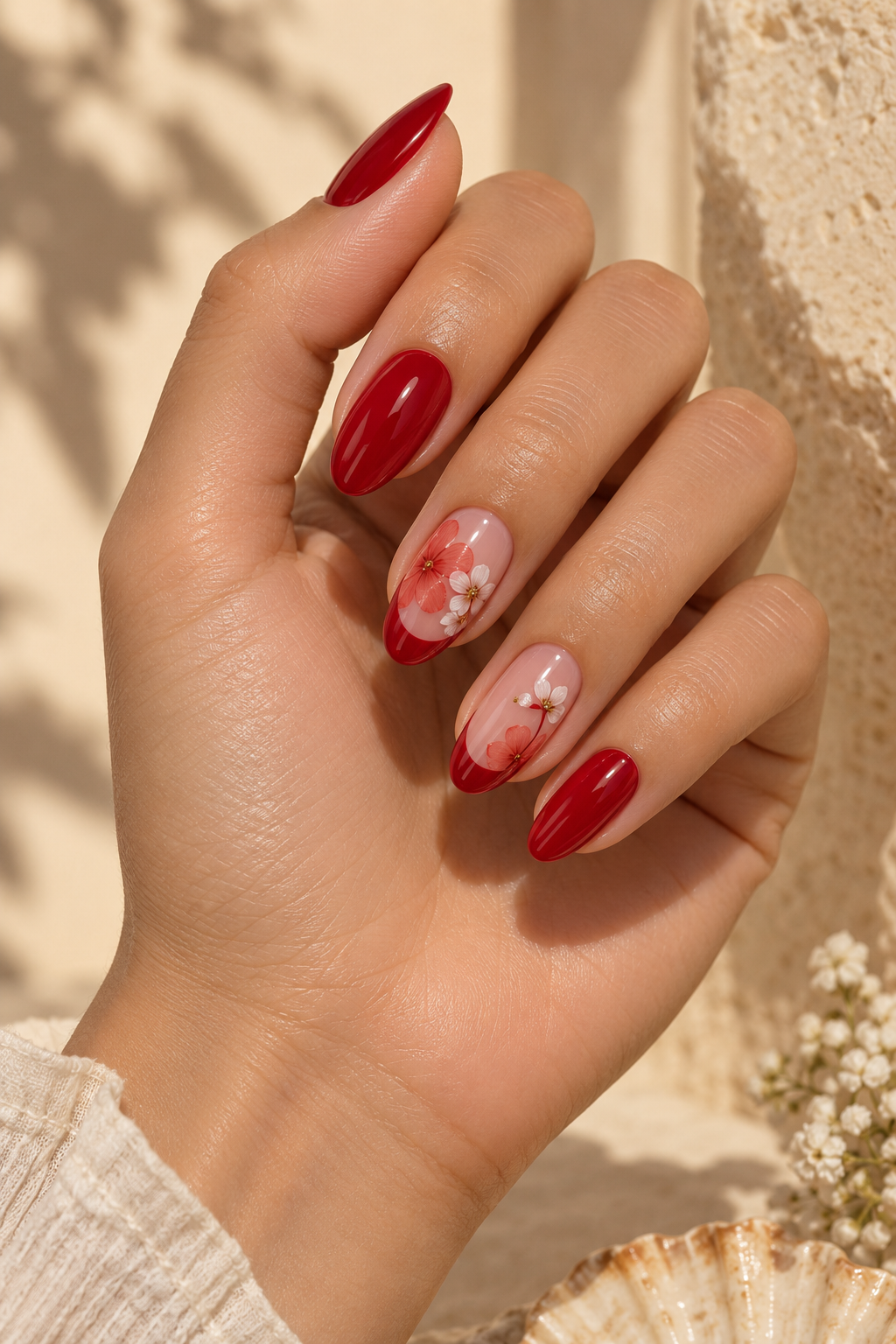 Red summer nails idea 14