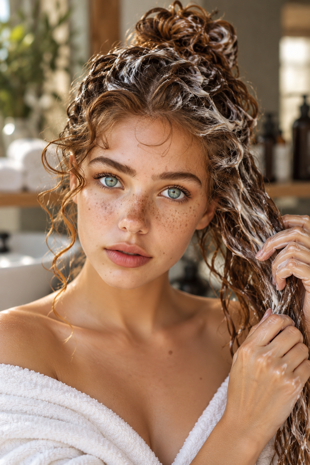 space buns hairstyle ideas: use a deep-conditioning mask