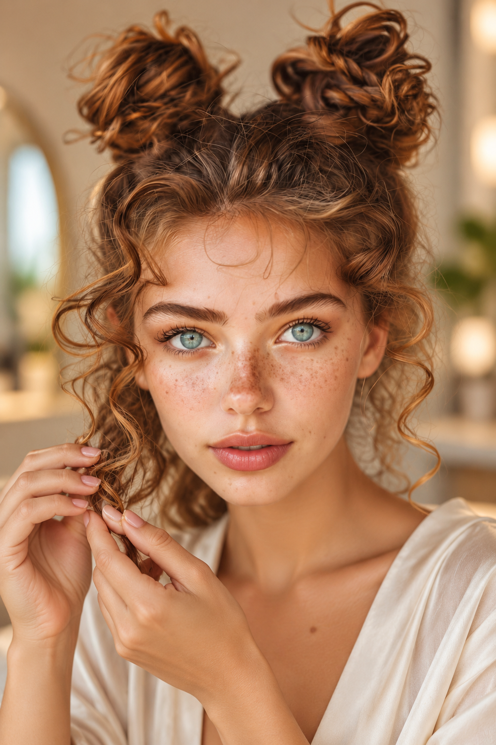 space buns hairstyle ideas: apply hair oil sparingly
