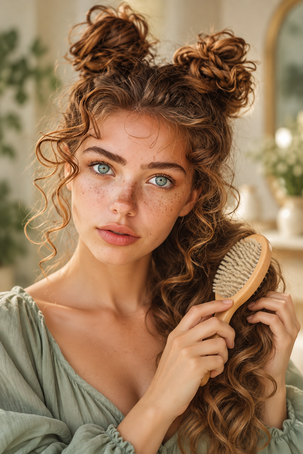 space buns hairstyle ideas: choose a gentle brush