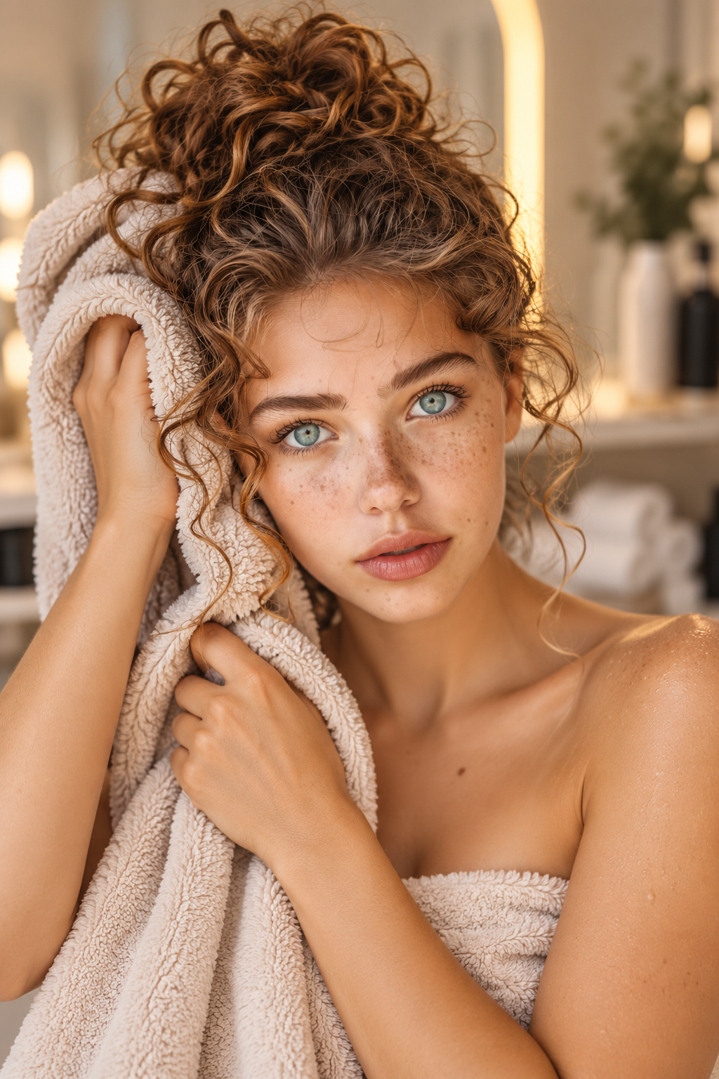 space buns hairstyle ideas: dry with a microfiber towel