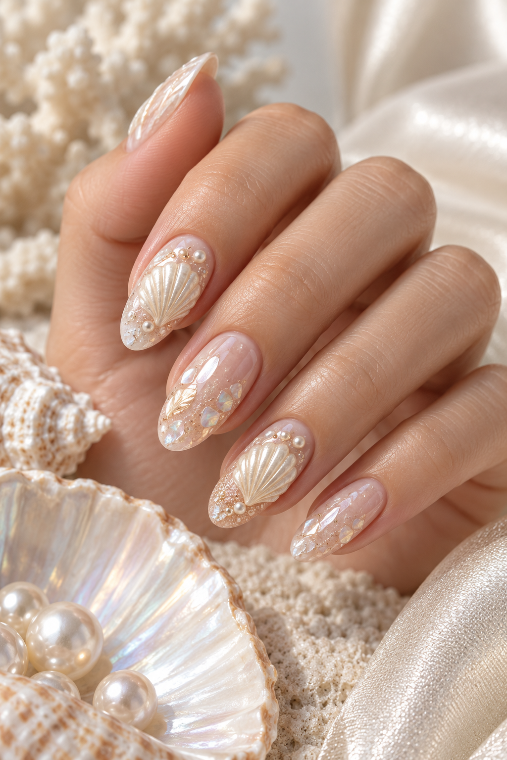 Pearlescent Shells seashell nail art idea