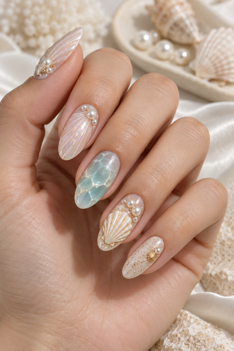 Seashell nail art editorial feature