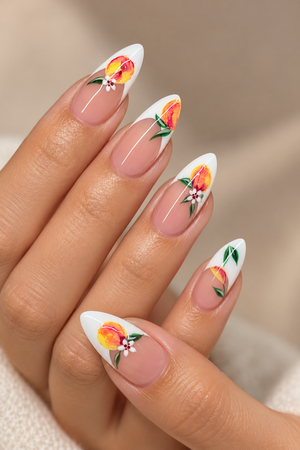 Peachy French Twist summer almond nail idea