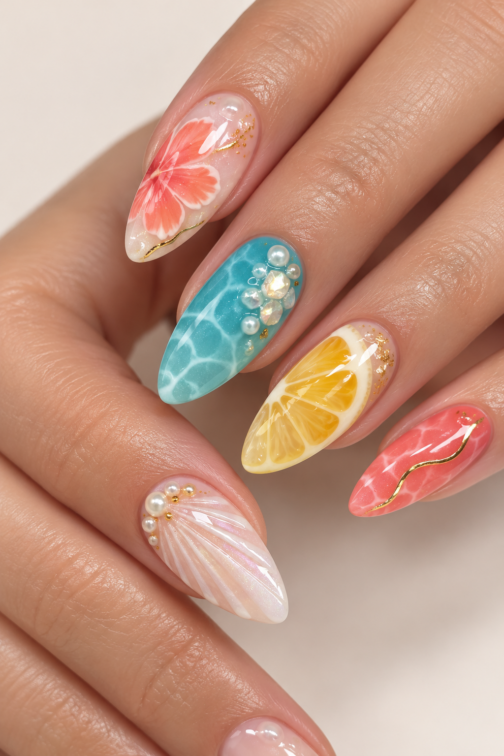 Coastal Mermaid Magic summer almond nail idea