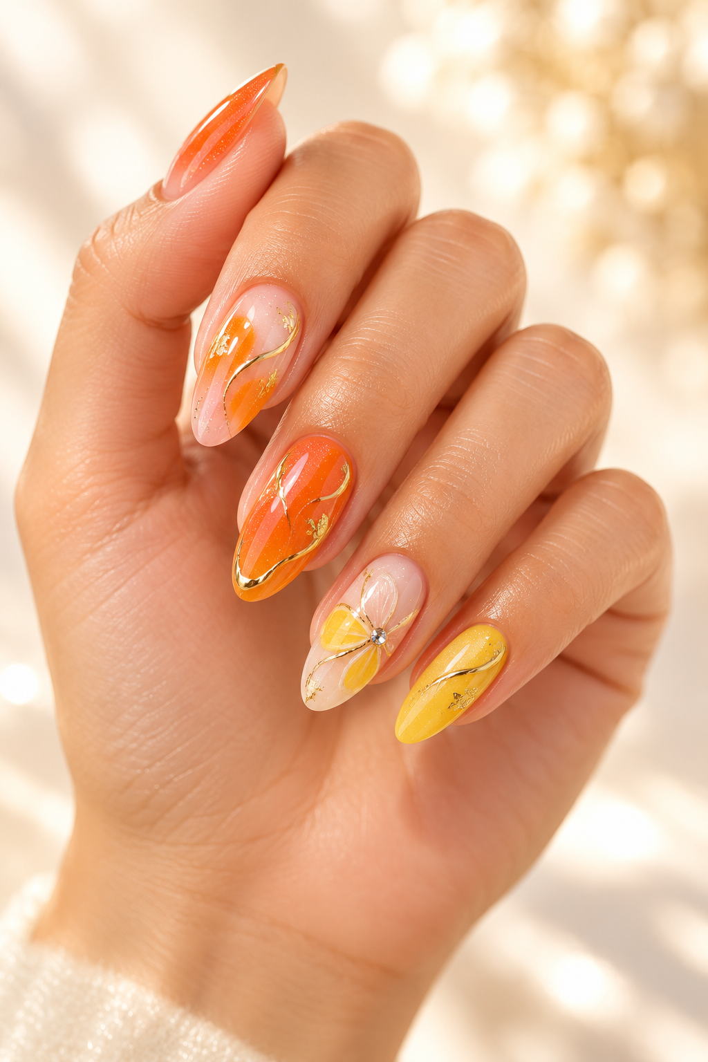 Soft Sunset Almonds summer almond nail idea