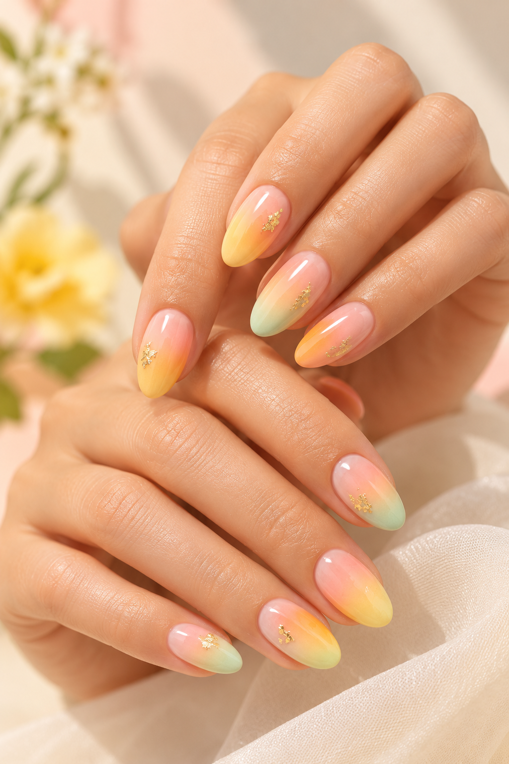 Sunset Short Almond Ombre summer almond nail idea