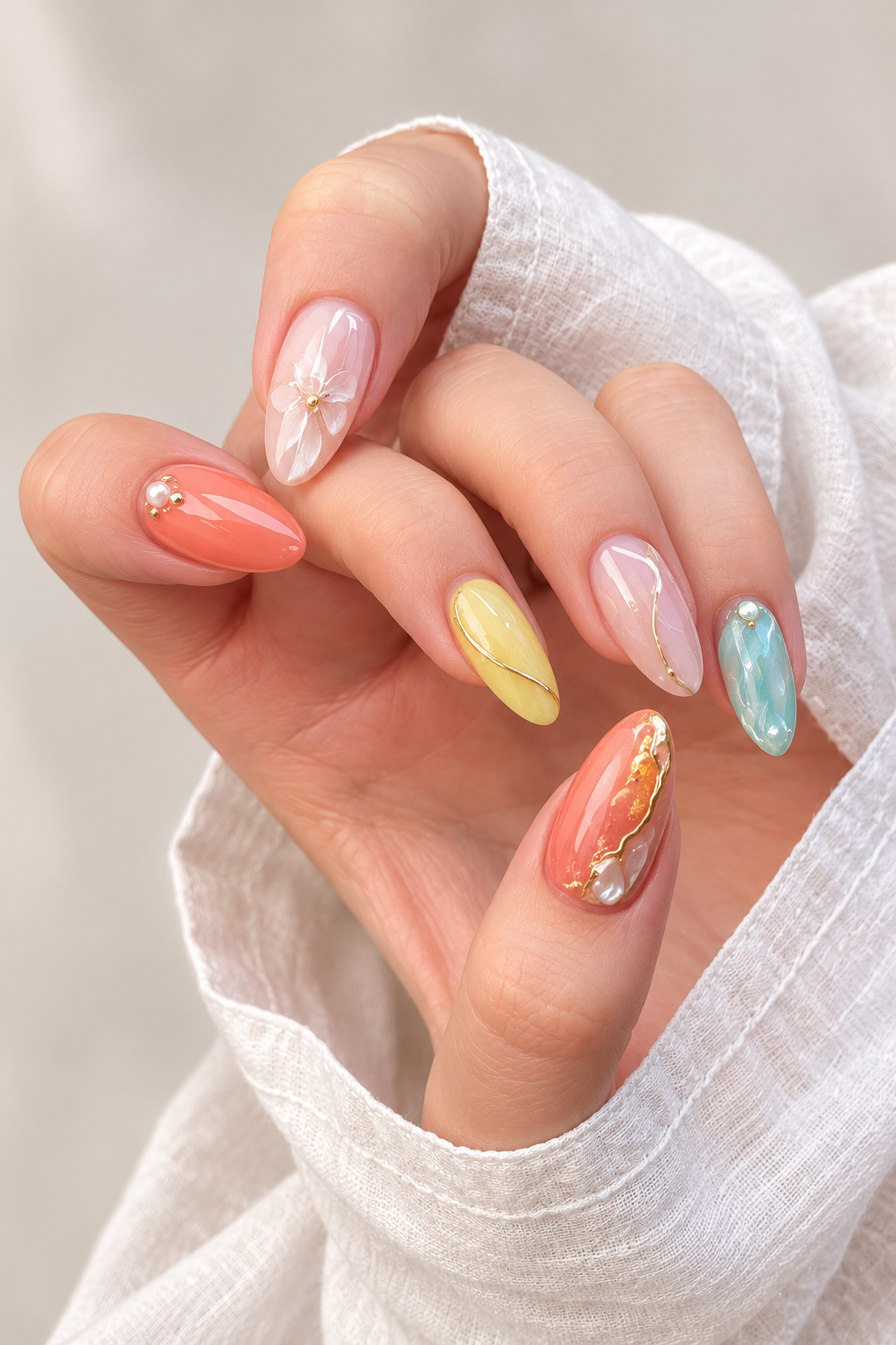 Frosted Sage Almonds summer almond nail idea