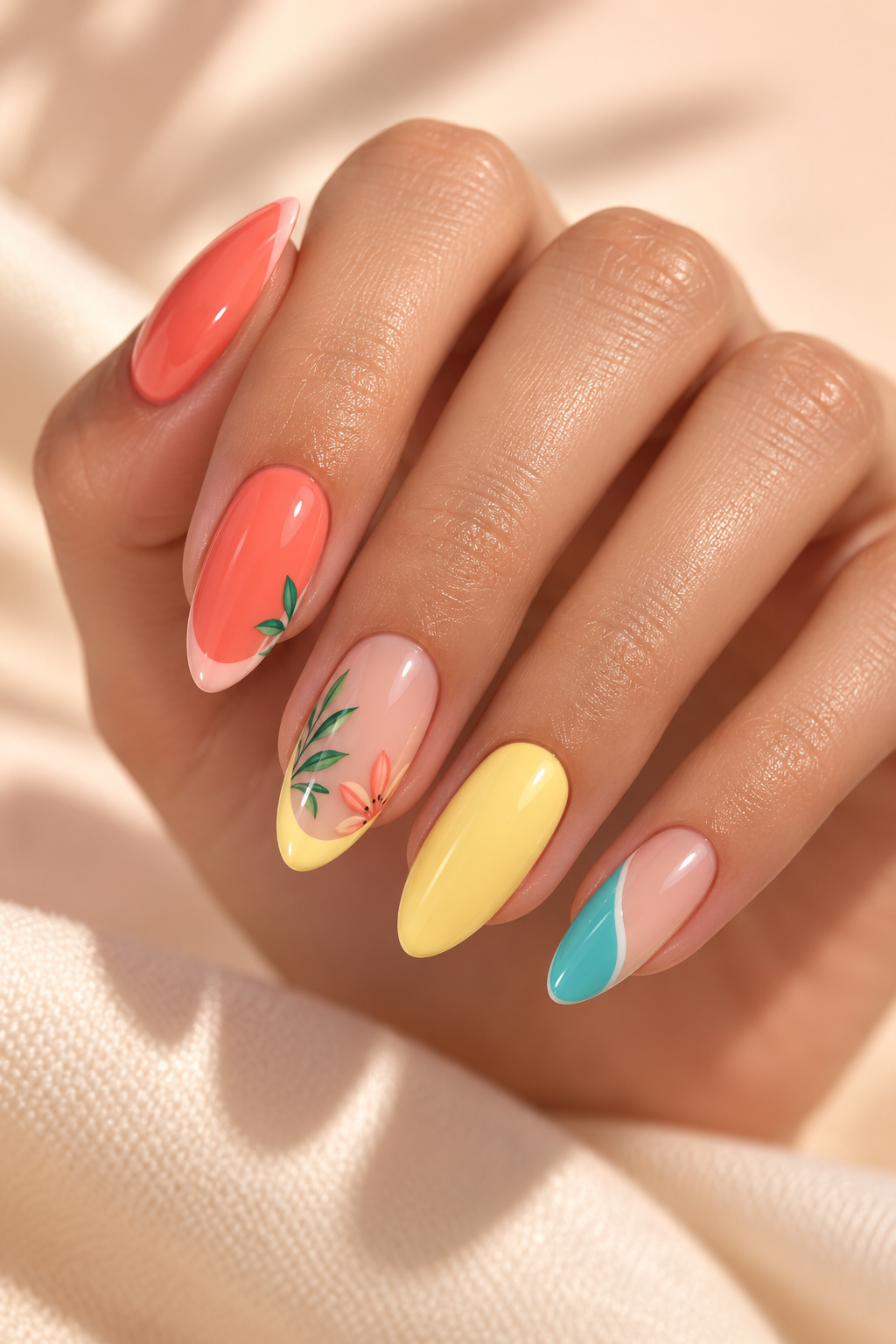Preppy Plaid Almonds summer almond nail idea
