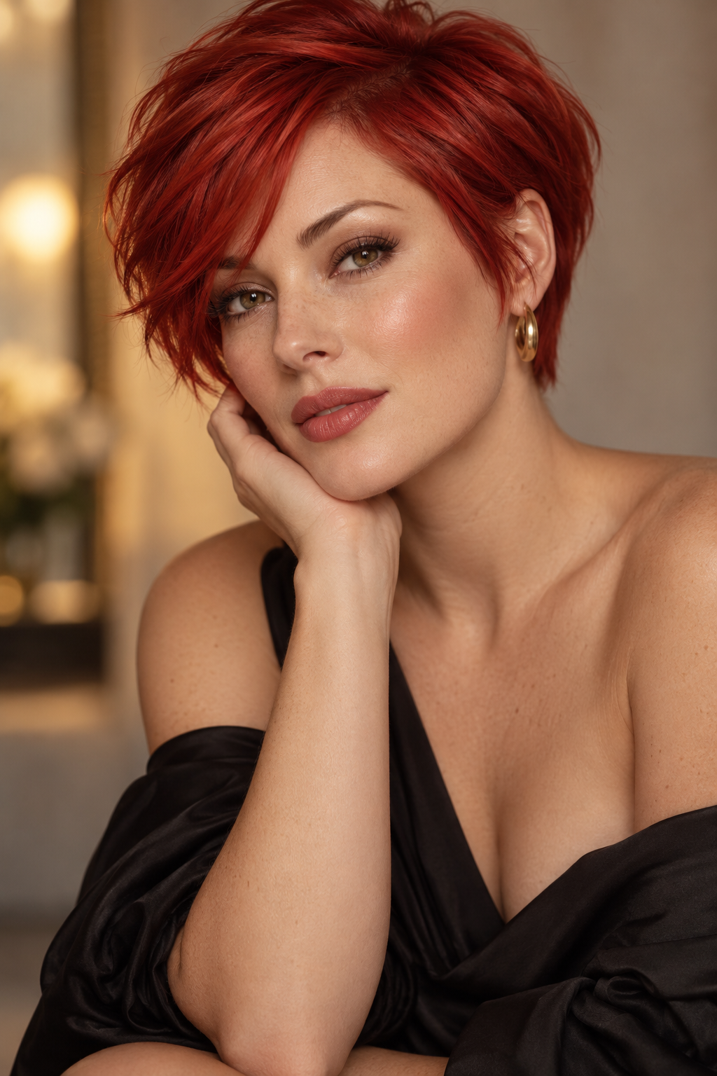 ear length short bob hairstyles: red pixie bob