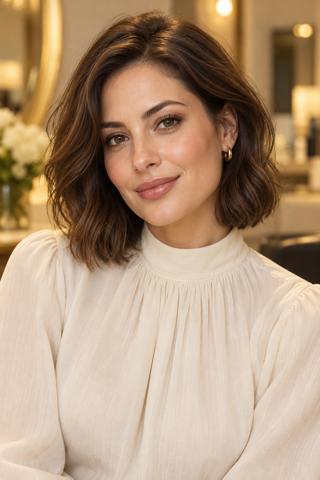 ear length short bob hairstyles: soft brunette bob