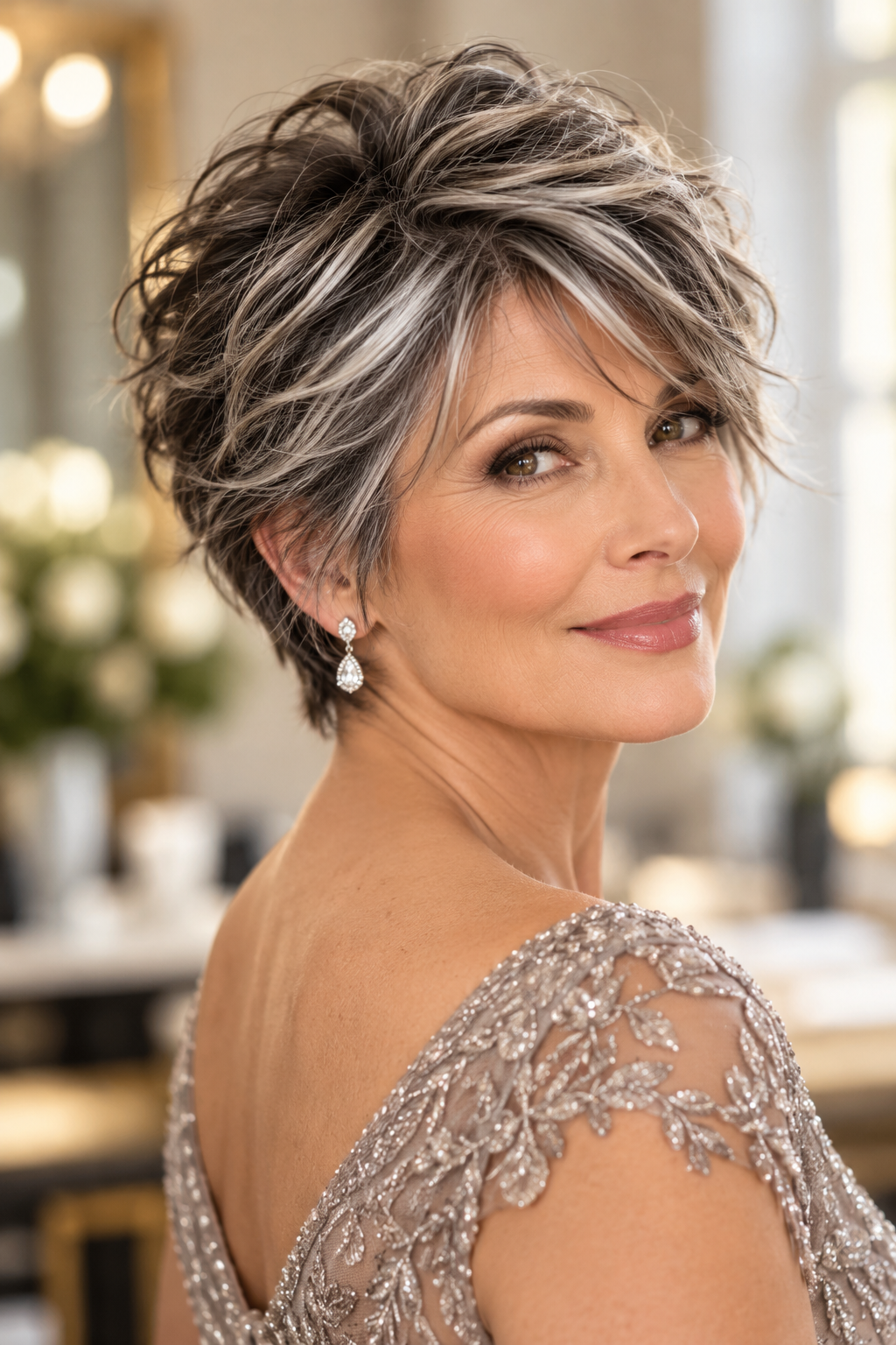 Choppy Salt-and-Pepper Cut mother of the bride hairstyles