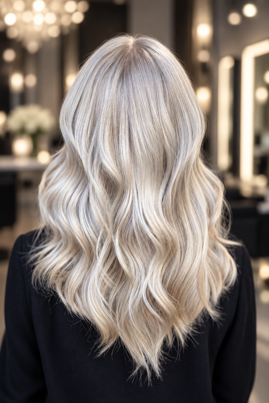 platinum blonde hairstyle ideas: icy blonde long layers