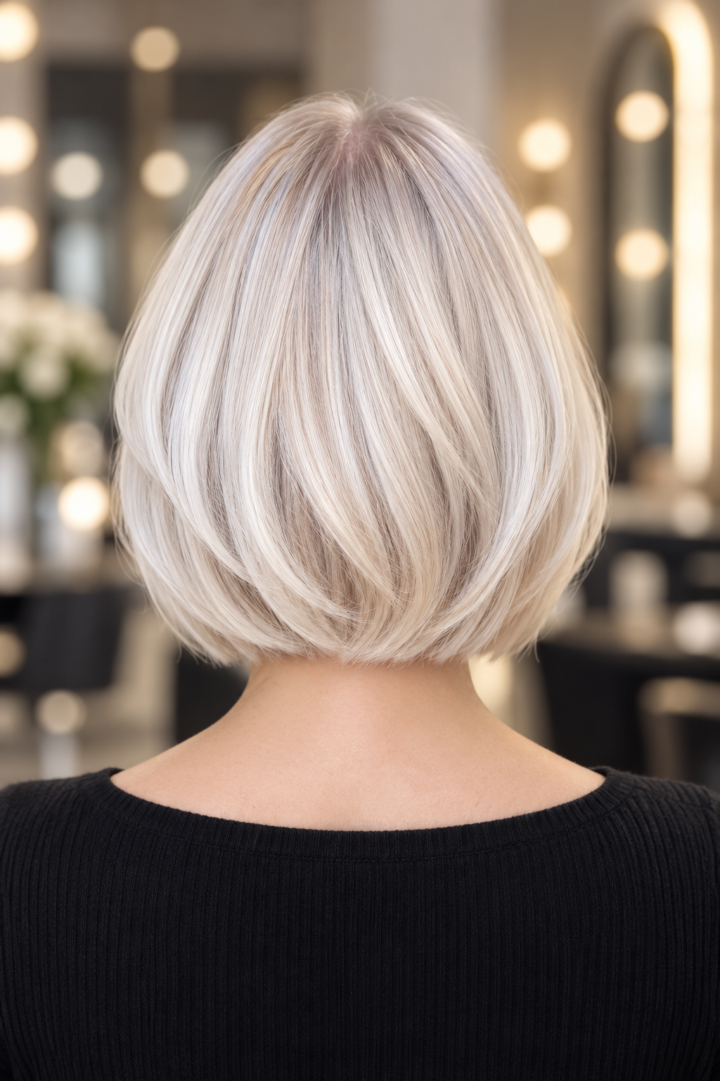 platinum blonde hairstyle ideas: polished platinum bob